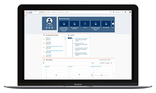 Image of laptop showing the Modern Campus CMS interface