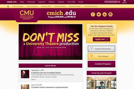 Thumbnail of the Central Michigan University homepage