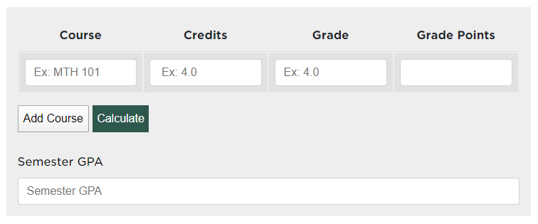 GPA calculator interface iamge