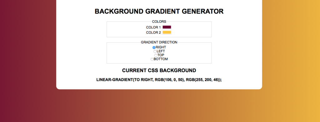 Screenshot of the Gradient Background Generator Demo