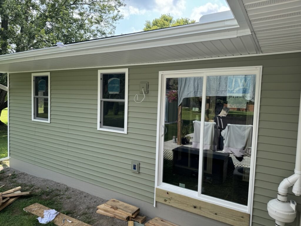 east side of the addition with siding