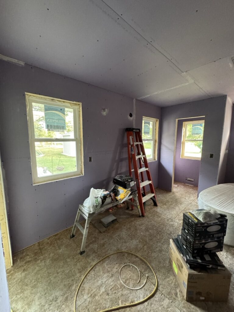 interior shot showing drywall in vanity area.